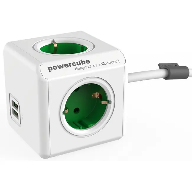 Зарядное устройство USB 'Allocacoc' 'PowerCube Extended USB' + 4 розетки шнур 1,5м Зеленый Белый 1540-01
