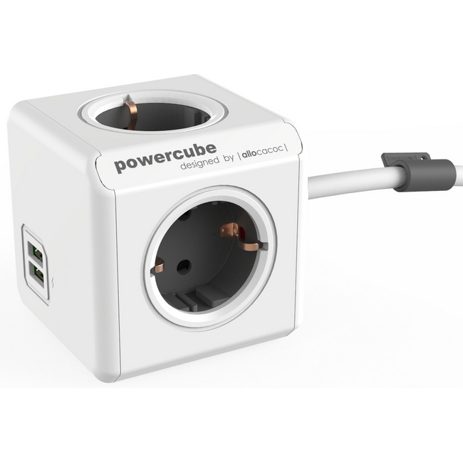 Зарядное устройство USB 'Allocacoc' 'PowerCube Extended USB 3m cable' + 4 розетки шнур 3м Серый Белый 1541-01