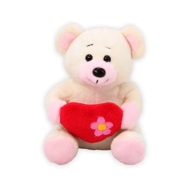 Мягкая игрушка "медвежонок с сердечком" Бежевый Розовый Красный 6404-01