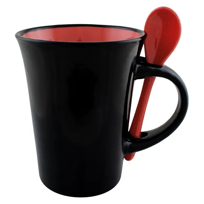 Чашка керамічна з ложкою 300 мл Красный Черный 8752-01