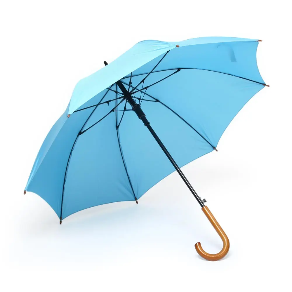 Зонт трость с деревянной ручкой полуавтомат голубой