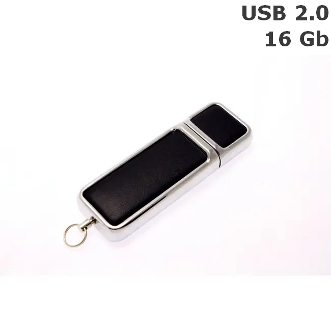 Флешка Классика кожанная 16 Gb USB 2.0 Серебристый Черный 6063-02