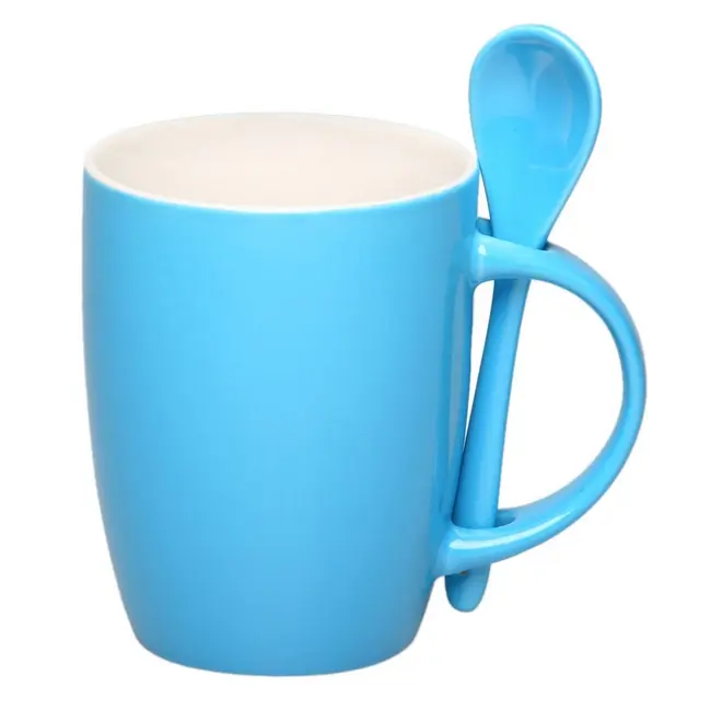 Чашка з ложкою керамічна Голубой Белый 1337-05