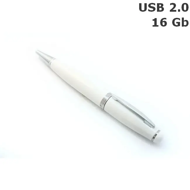 Флешка Ручка пластикова 16 Gb USB 2.0 Серебристый Белый 6115-01