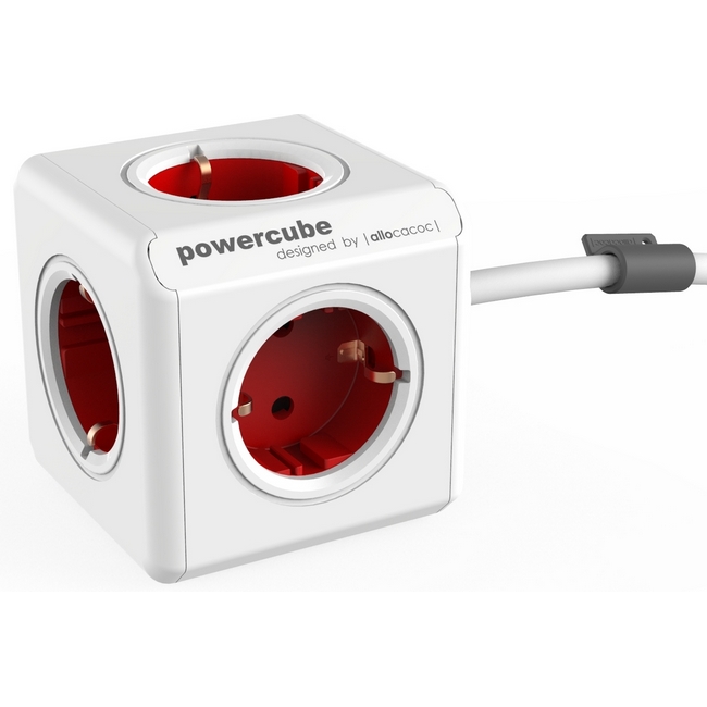Сетевой разветвитель 'Allocacoc' 'PowerCube Extended 3m cable' 5 розеток шнур 3м Красный Белый 1539-01