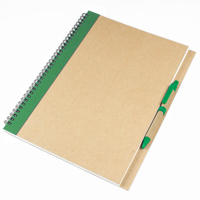 Блокнот A4 с ЭКО-ручкой с полосой зеленый