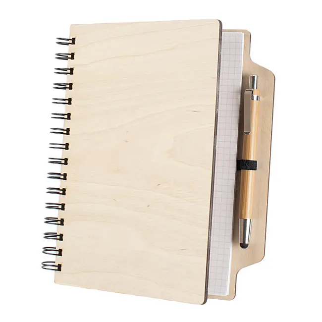 Блокнот А5 дерев'яний з ручкою стилус Черный Древесный Коричневый Серебристый 9009-01