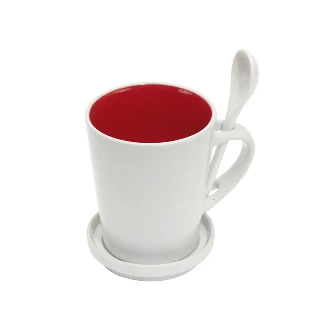 Набір чашка 300 мл з ложкою і блюдцем-кришкою Белый Красный 1924-01