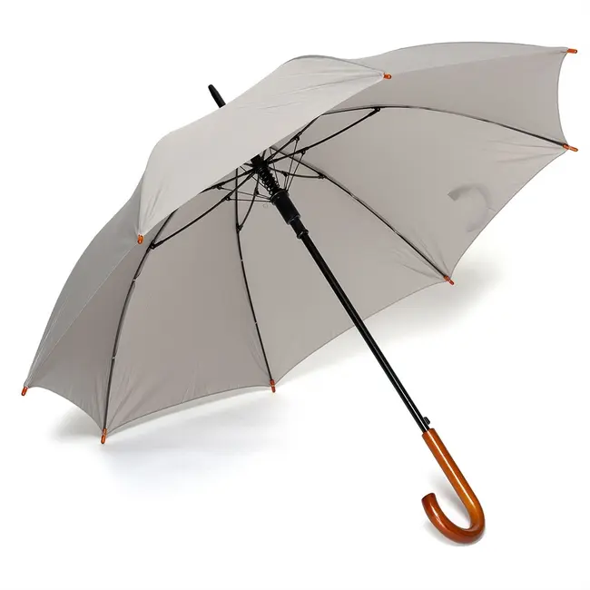 Зонт трость с деревянной ручкой полуавтомат серый Коричневый Серый 5204-08