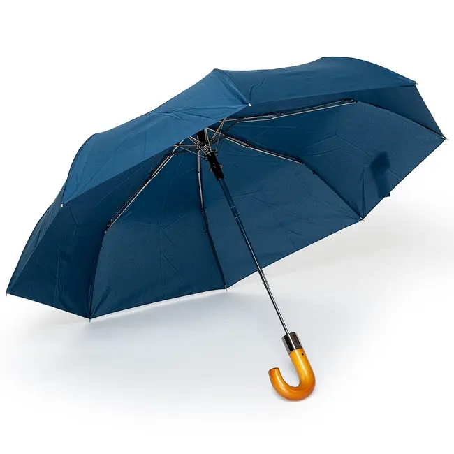 Зонт складной с деревянной ручкой полуавтомат Темно-синий Коричневый 13656-02