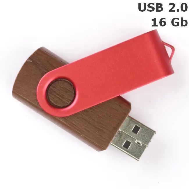 Флешка 'Twister' деревянная 16 Gb USB 2.0 Древесный Красный 3675-96