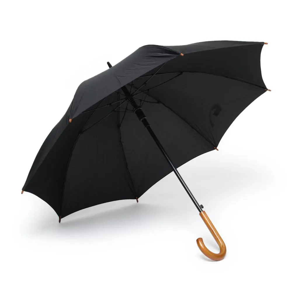 Зонт трость с деревянной ручкой полуавтомат черный Черный 5204-07