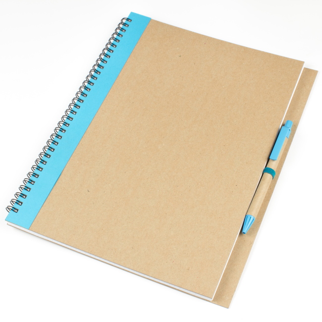 Блокнот A4 с ЭКО-ручкой с лентой голубой Голубой Древесный 6835-06