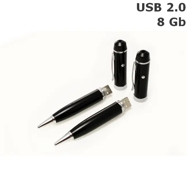 Ручка 3 в 1 ручка, лазерная указка и флешка 8 Gb USB 2.0 Черный Серебристый 6110-02