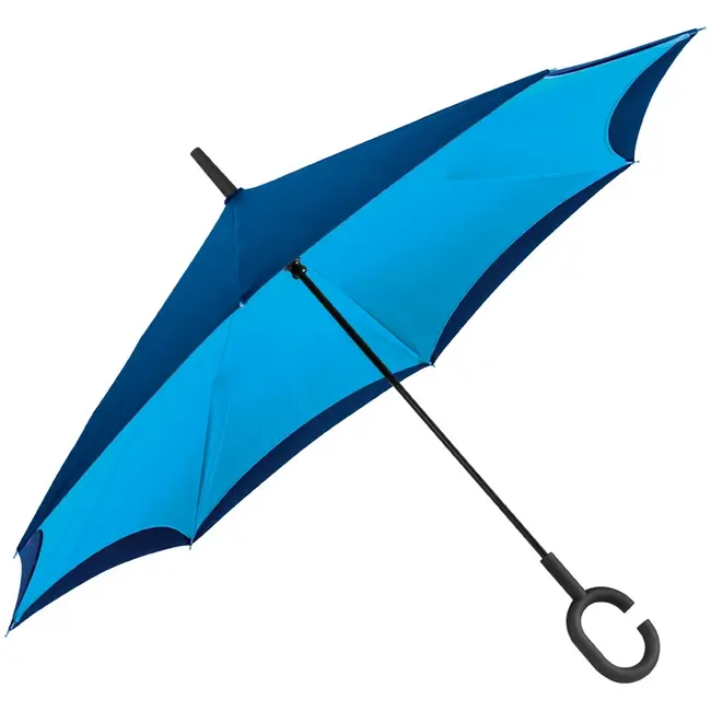 Зонт трость обратного сложения Голубой Темно-синий 12138-02