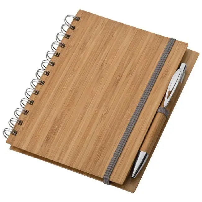Блокнот A6 из бамбука 70 страниц с ручкой из бамбука Коричневый Серебристый Древесный 4243-01