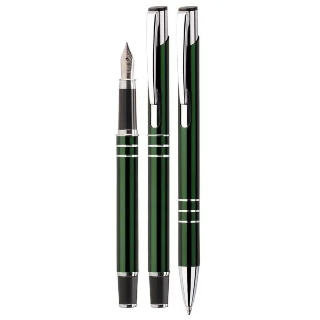 Набор шариковая и перьевая ручка металлические Зеленый Черный Серебристый 5674-02