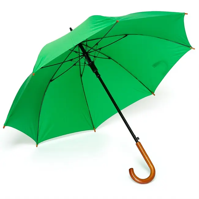 Зонт трость с деревянной ручкой полуавтомат зеленый