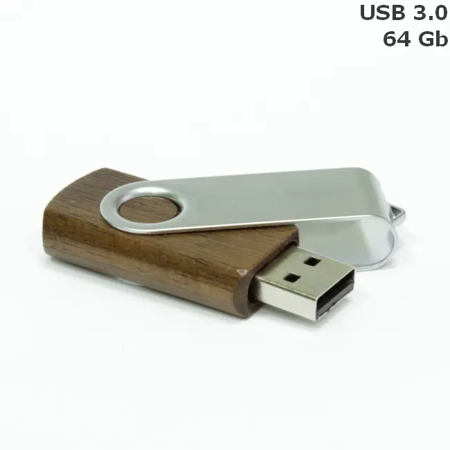 Флешка 'Twister' дерев'яна 64 Gb USB 3.0 Древесный Серебристый 14599-91