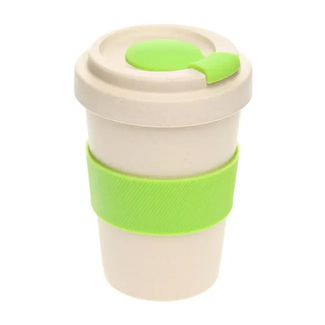 Чашка пластикова з кришкою 500мл Бежевый Зеленый 13195-02