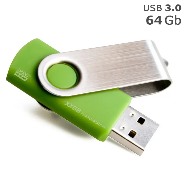 Флешка 'GoodRAM' 'Twister' под логотип 64 Gb USB 3.0 салатовая Серебристый Зеленый 4567-04