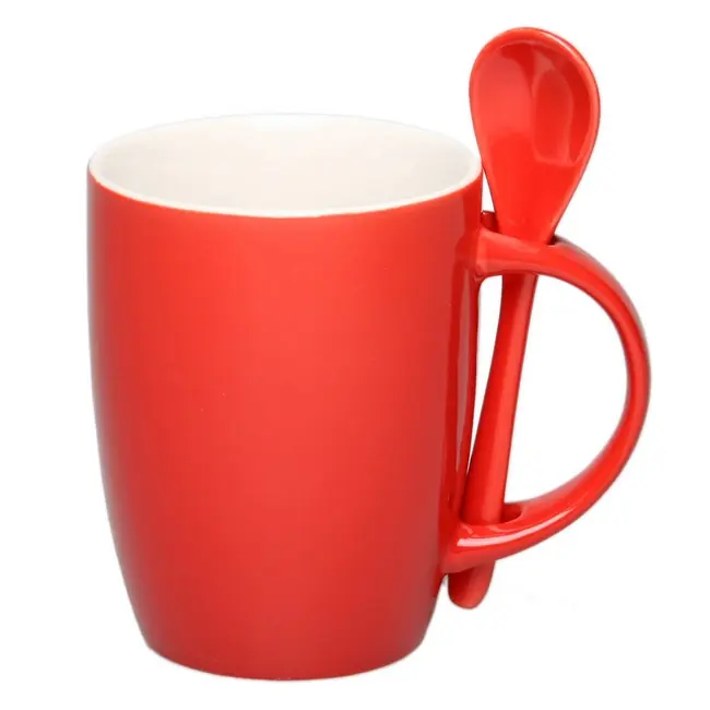 Чашка с ложкой керамическая Красный Белый 1337-06