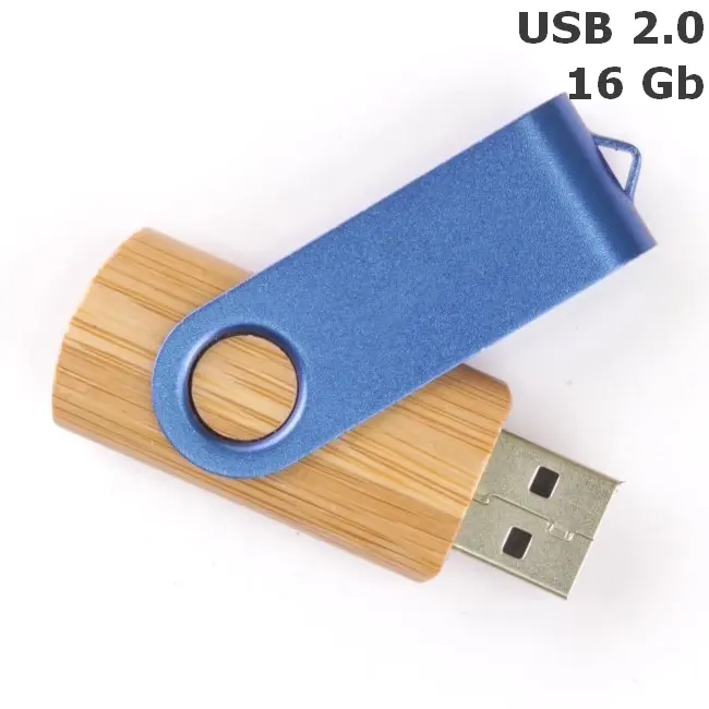 Флешка 'Twister' дерев'яна 16 Gb USB 2.0 Древесный Синий 3675-112