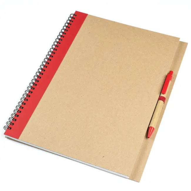 Блокнот A4 с ЭКО-ручкой с лентой красный