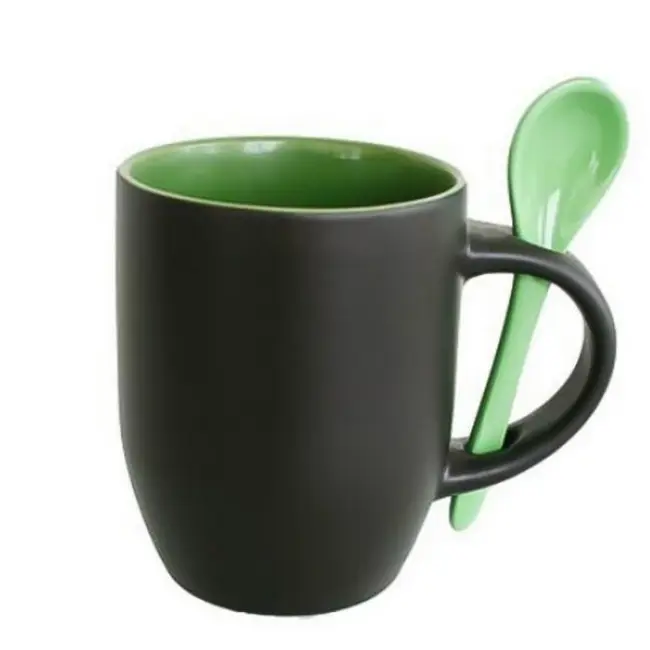 Чашка с ложечкой 400 мл Зеленый Черный 8938-04