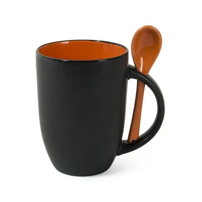 Чашка с ложечкой 400 мл Оранжевый Черный 8938-02