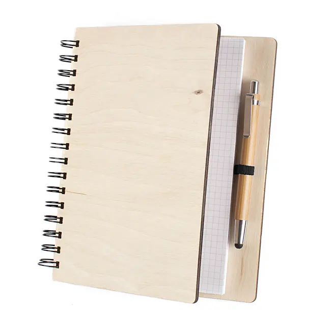 Блокнот А5 деревянный с ручкой стилус Черный Коричневый Древесный Серебристый 9019-01
