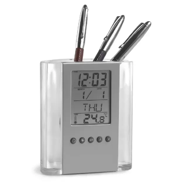 Підставка під ручки годинник дата і температура Прозрачный Серебристый 6800-01