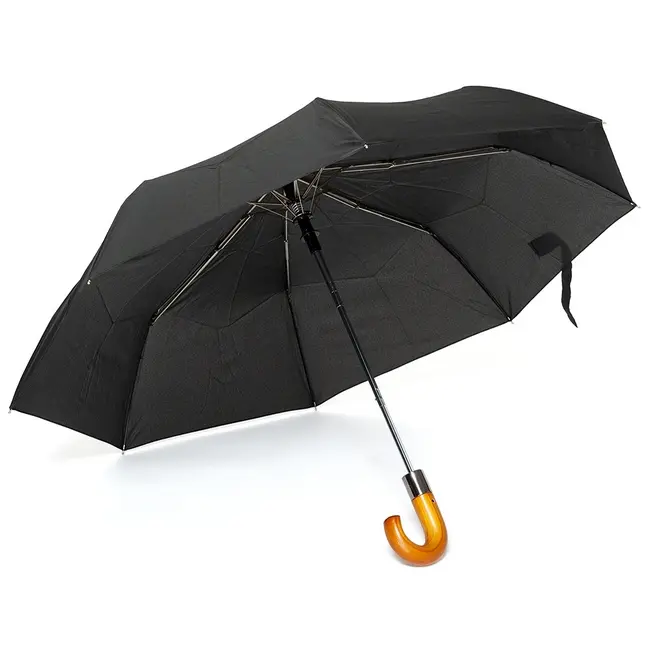 Зонт складной с деревянной ручкой полуавтомат Черный Коричневый 13656-01