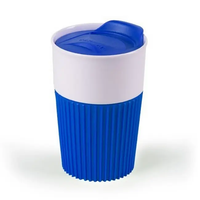 Чашка фарфоровая с силиконовым кольцом 350 мл Синий Белый 1837-01
