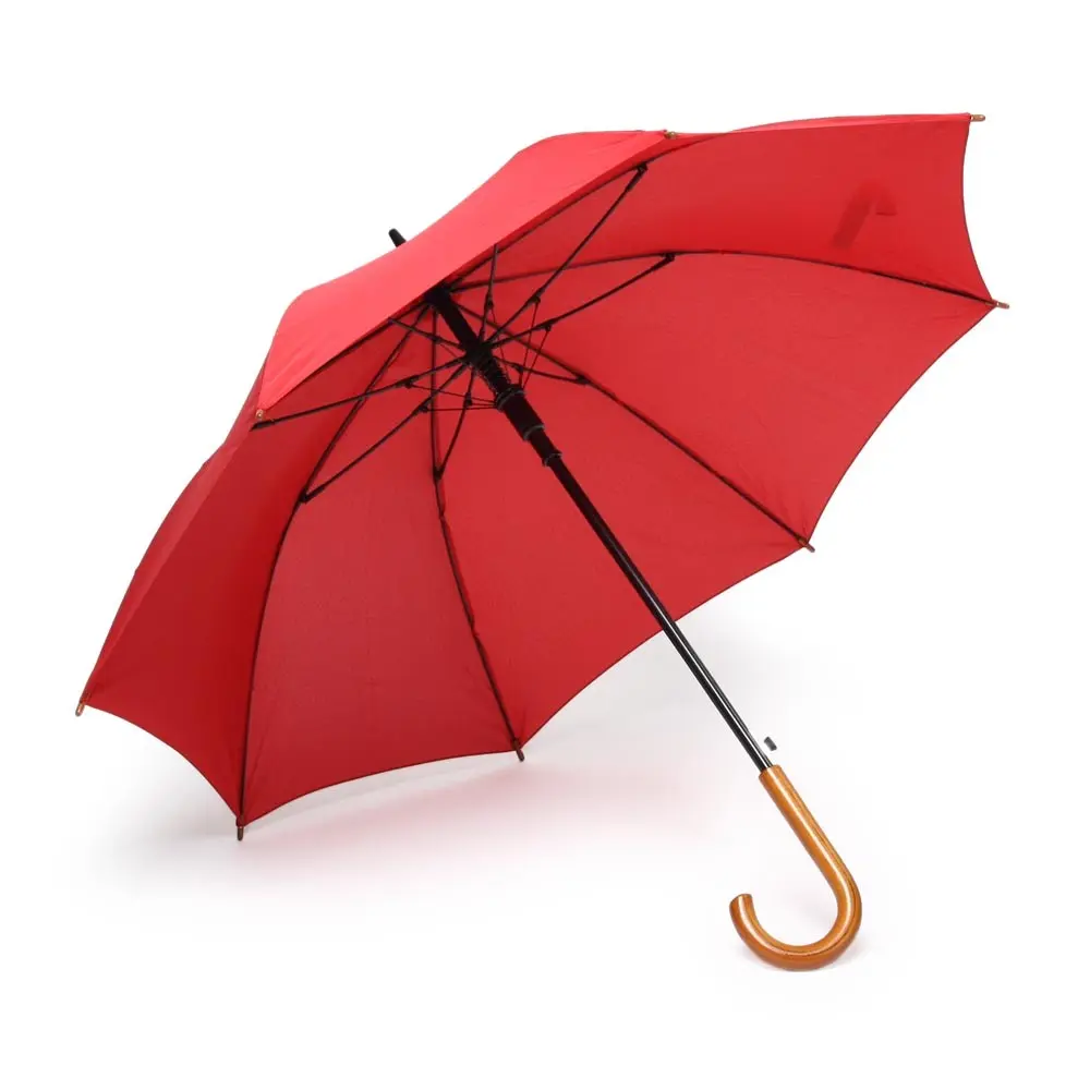 Зонт трость с деревянной ручкой полуавтомат красный Красный 5204-04