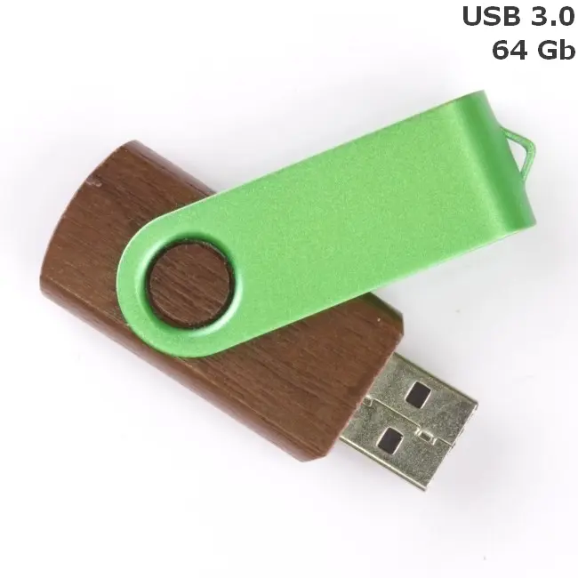 Флешка 'Twister' деревянная 64 Gb USB 3.0 Зеленый Древесный 14599-99