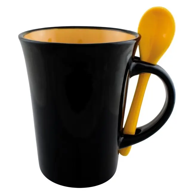 Чашка керамічна з ложкою 300 мл Черный Желтый 8752-03