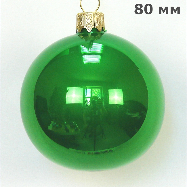 Шар новогодний елочный стеклянный d80 мм под логотип Зеленый Золотистый 6033-09