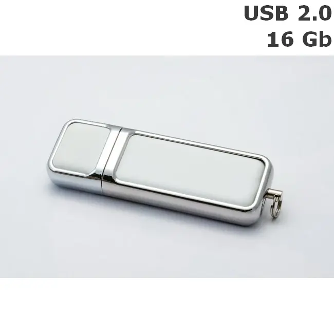 Флешка Классика кожанная 16 Gb USB 2.0 Серебристый Белый 6063-03