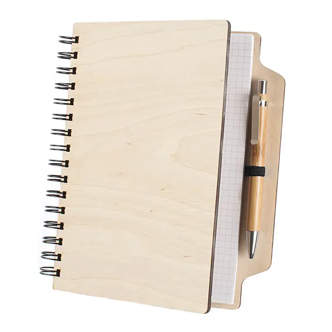 Блокнот А5 деревянный с ручкой Коричневый Древесный Черный Серебристый 9012-01
