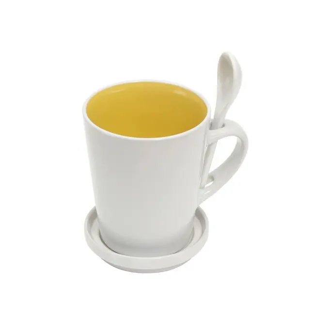 Набір чашка 300 мл з ложкою і блюдцем-кришкою Белый Желтый 1924-05