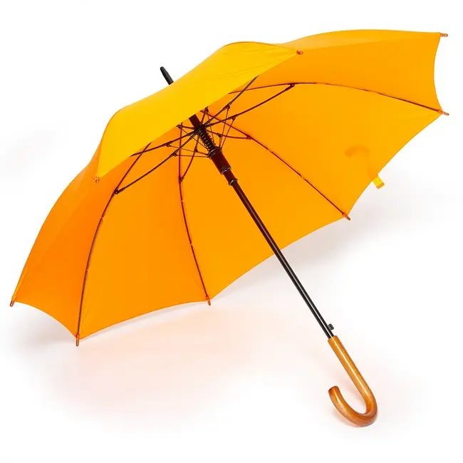 Зонт трость с деревянной ручкой полуавтомат оранжевый