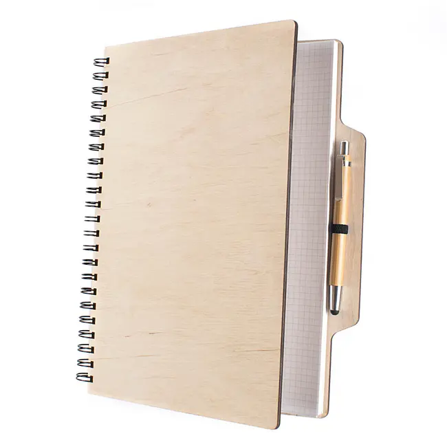 Блокнот А4 деревянный с ручкой стилус Черный Древесный Серебристый Коричневый 9010-01