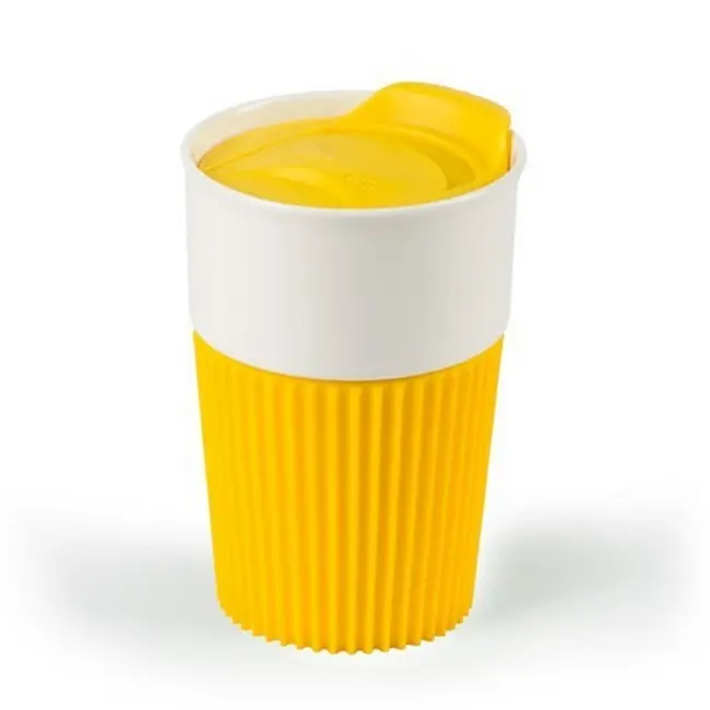 Чашка порцелянова з сіліконовим кільцем 350 мл Белый Желтый 1837-02