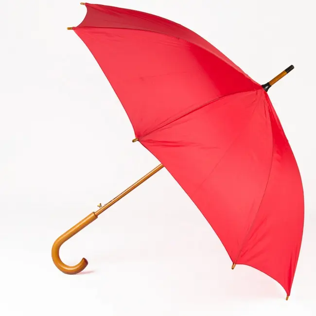 Зонт трость с деревянной ручкой Красный 3671-08