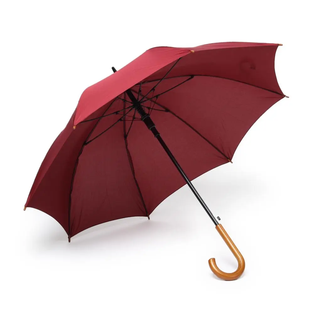 Зонт трость с деревянной ручкой полуавтомат бордовый