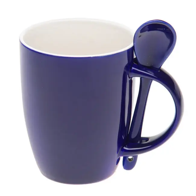 Чашка з ложкою керамічна Темно-синий Белый 1337-04