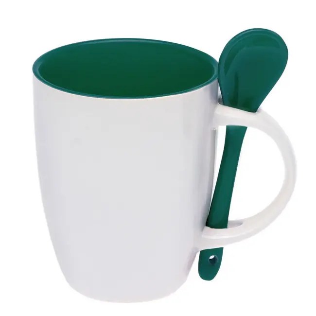 Чашка с ложкой керамическая Белый Зеленый 1338-01