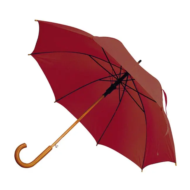 Зонт трость с деревянной ручкой Бордовый 5372-06
