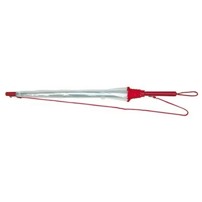 Парасолька тростина автоматична з лямкою на плече Красный Прозрачный 5870-02